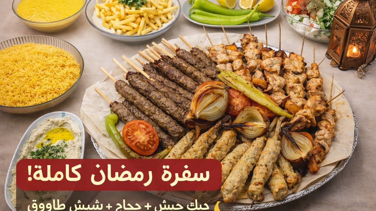 أقوى سفرة فطور رمضان 😍 مشاوي مشكلة مع كبسة ومقبلات بتجنن
