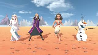 Elsa Vs Anna Vs Moana Vs Olaf doing FUNNY Dances in a dessert