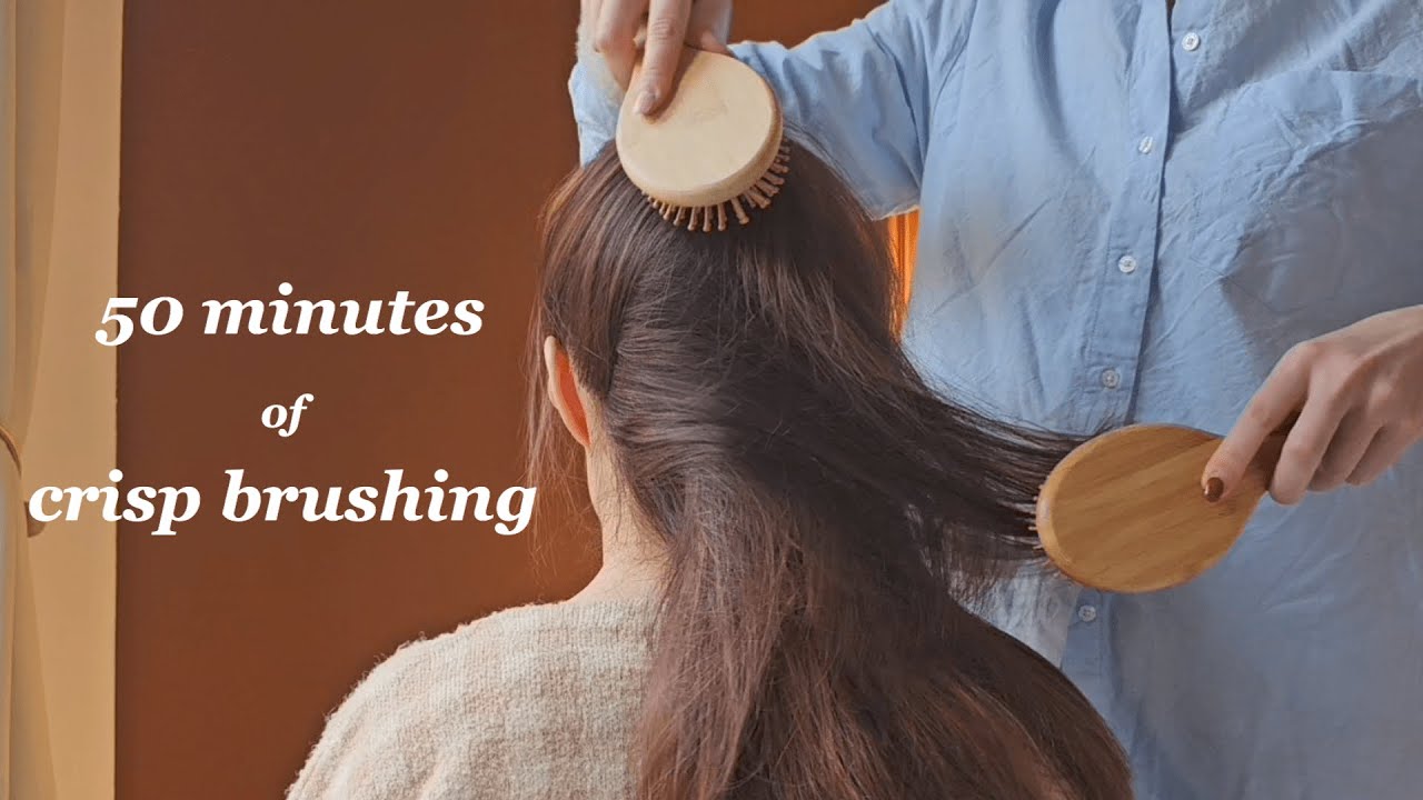 asmr DOUBLE BRUSHING hair sounds with wooden brushes - NO TALKING, REAL PERSON