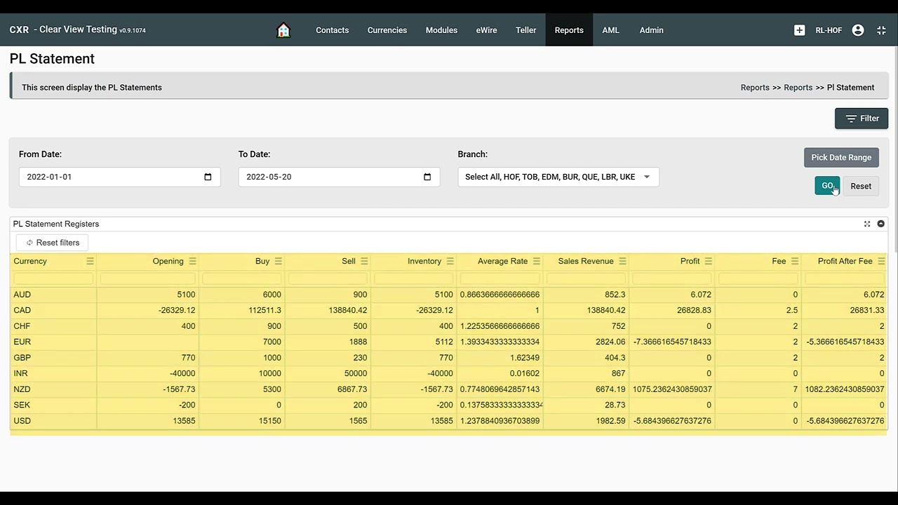 How to Generate a Profit Loss Statement in CXR Cloud | Currency Exchange  Software