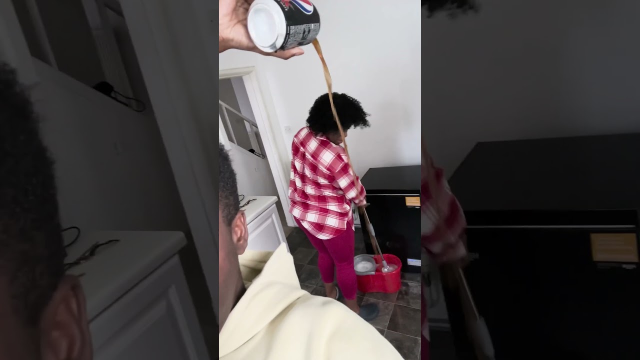 Spilling my drink while my mom is mopping 😂