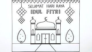 Cara menggambar Hari Raya Idul Fitri 2026 yang mudah