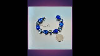 Signed REGENCY Blue AB Rhinestone and Lapis Lazuli Art Glass Stone Vintage Bracelet