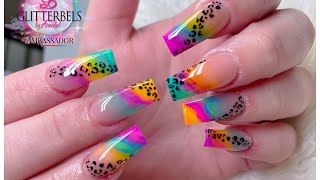 Rainbow leopard print acrylic nail design