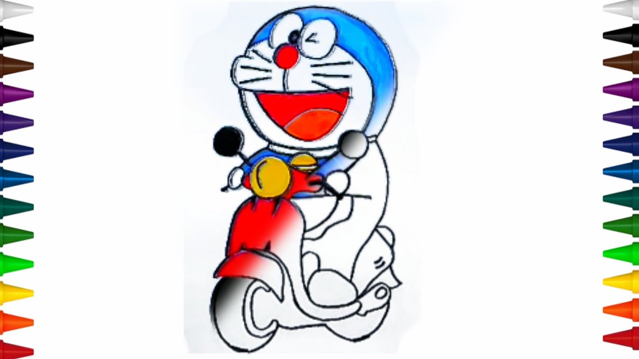  cara menggambar doraemon  naik sepeda motor dengan mudah 