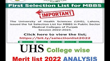 UHS 1st Selection list 2022 Analysis -NMDCAT 2022 #pmc#nmdcat2022#nmdcat#nums#biology#uhsmdcat