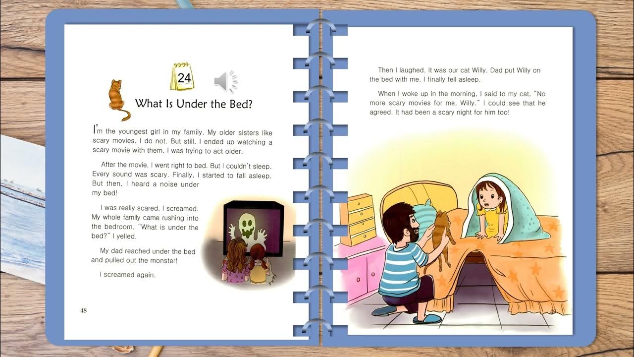 One story a day level 2 book 3 story 24 what is under the bed youtube