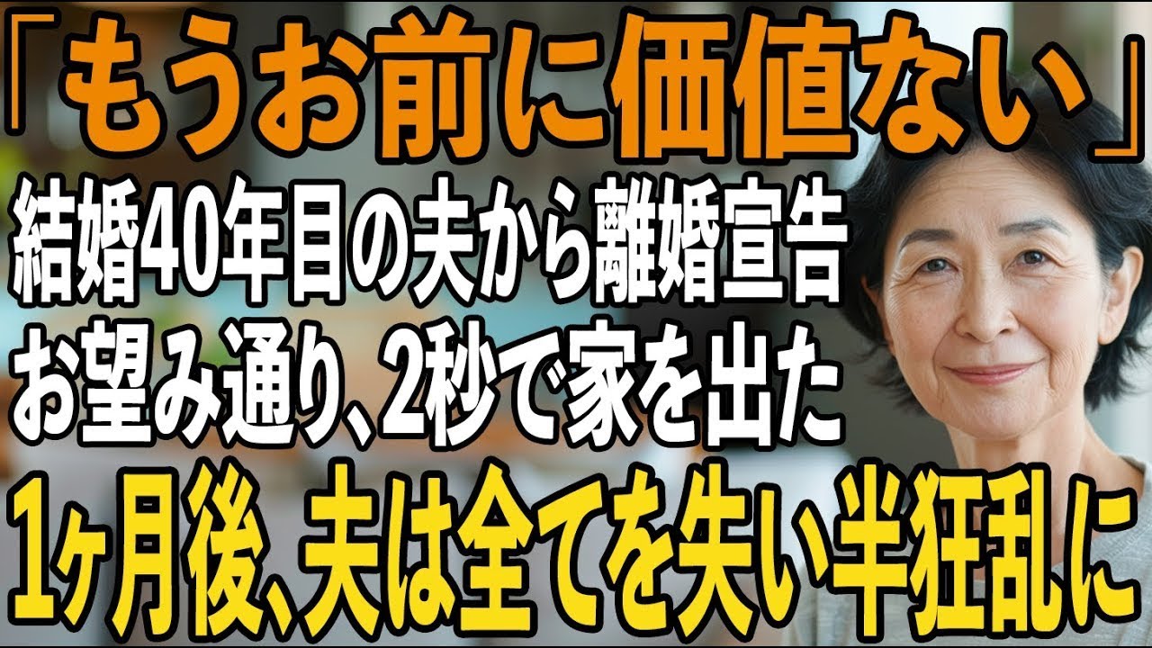 40年目の結婚記念日私に一方的に離婚宣告する夫「もうお前に価値はない」→お望み通り、速攻で家を出ていくと【シニアライフ】【60代以上の方へ】