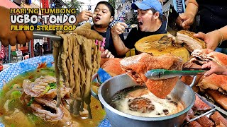 Filipino Street Food | HARI ng TUMBONG Soup at LECHON Kawali ni MANG RADO in Ugbo, Tondo Manila (HD)