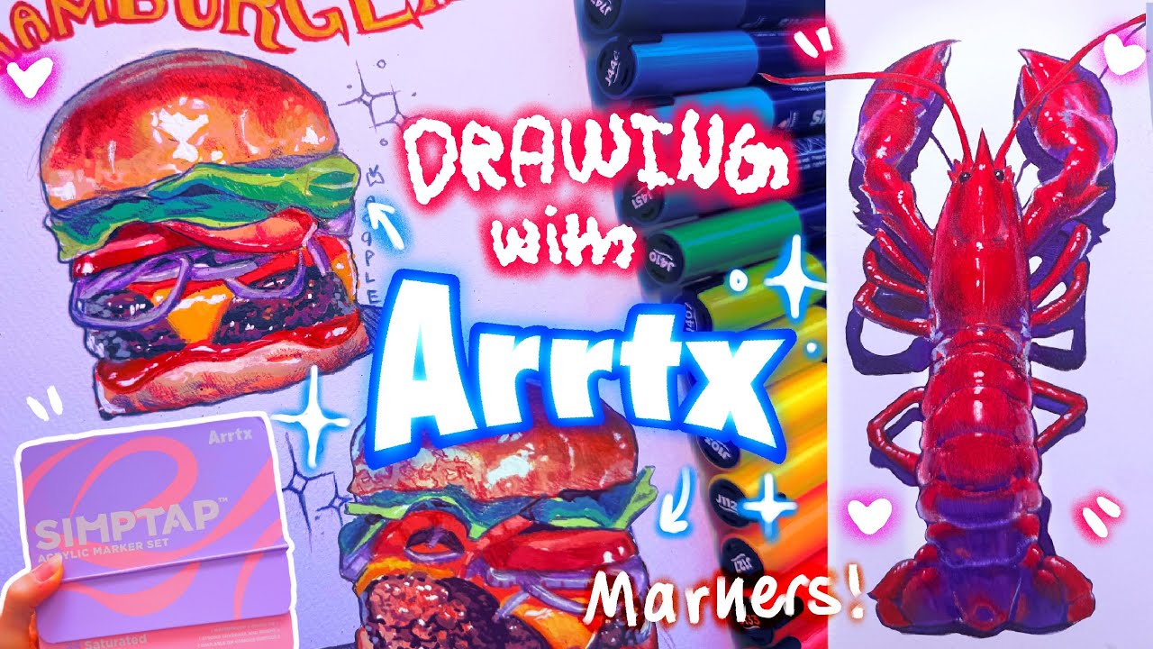 🍔 Drawing w/ Arrtx Simptap Acrylic Markers! 🦞(honest review)
