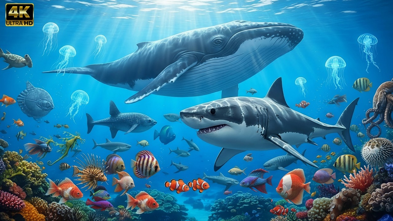 Ocean Wildlife 4K 🌊|Nature Animals Under The Ocean |Light Ambient Relaxing Music #usa#music#animals