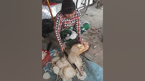 Xắt cây chuối cho Vịt ăn nè.