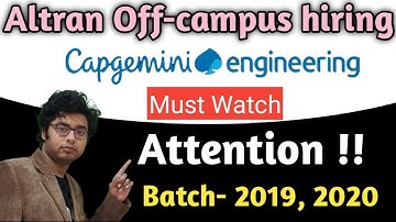 Altran (Capgemini-Engineering) hiring 2019 2020 Batch | Software Engineer | Test Engineer