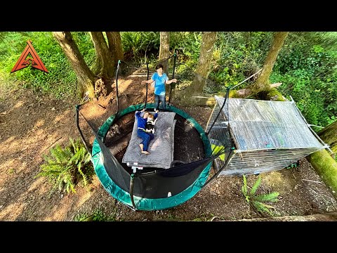 24 Hour Trampoline Fort “Survival” in the Woods