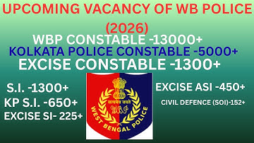 UPCOMING VACANCY OF WB POLICE (2026),CONSTABLE -13000+S.I. -1300, KP CONSTABLE -5000+, EXCISE SI ETC