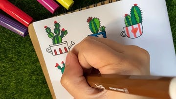 Cách vẽ CHẬU CÂY XƯƠNG RỒNG đơn giản CUTE | How to draw cactus pots