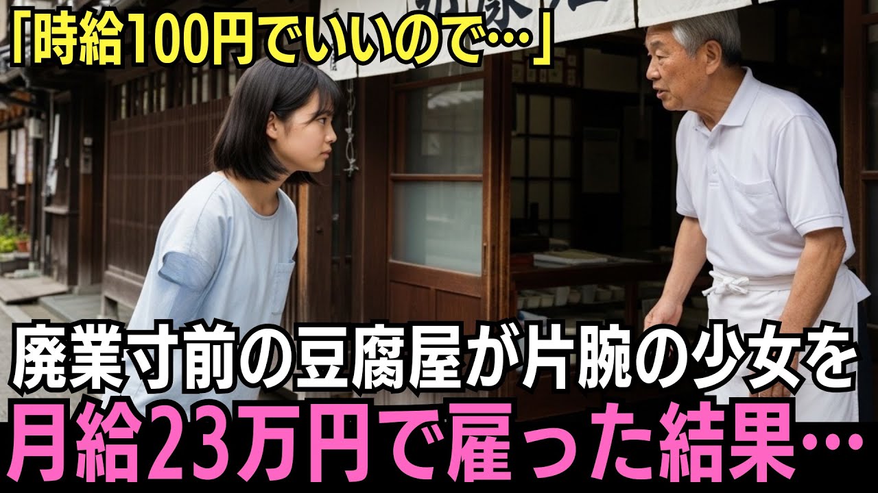 「時給100円でいいので…」廃業寸前の豆腐屋に来た片腕の15歳少女→68歳店主が月給23万円で雇った結果、翌日、驚きの展開に...【感動する話】