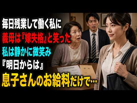 家族を支えるため毎日残業していた私に、義母は「息子の食事も作れない嫁」と言い放った――。私は涙も見せず、静かに告げた。「では明日から、息子さんのお給料だけで暮らしてください」その瞬間