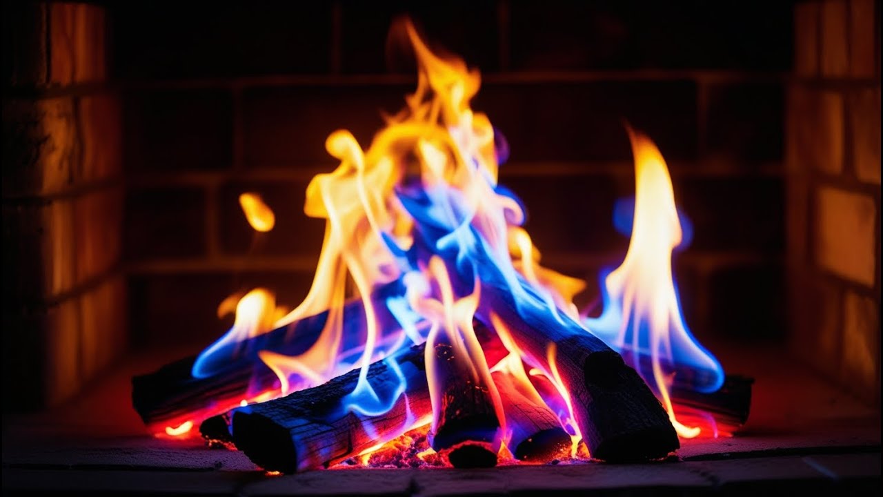 🔥 Deep Relaxation and Cozy Warmth with Blue Orange Flames, Crackling Logs in a Quiet Fireplace.