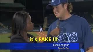 Evan Longoria catches a baseball and saves a reporters life, but IT'S FAKE  Here is why i think so.