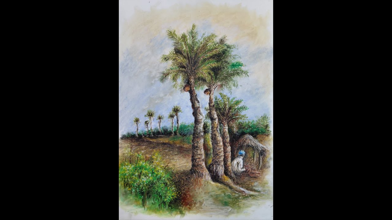 Easy Village Landscape Painting with Oil Pastel Color
