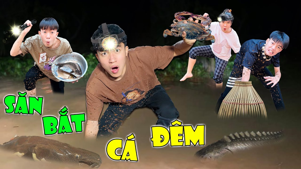 Đi Săn Bắt Cá Đêm Và Mò Cua Ốc Về Làm Bữa Siêu Ngon | Anh Tóc Xoăn
