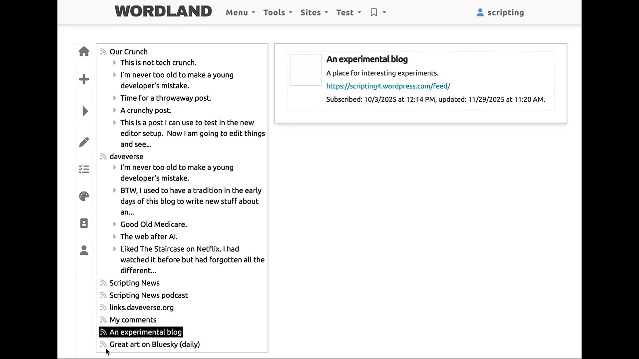 Next new WordLand demo, icons displaying for feeds