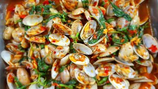 หอยลายผัดน้ำพริกเผา | Stir-fried clams with chili paste | mssfamily