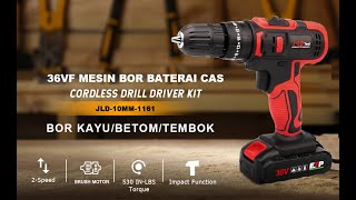 JLD Mesin Bor Baterai Tangan Cordless Impact Drill Obeng Besi Tembok Beton Kayu 36V 13mm 1019