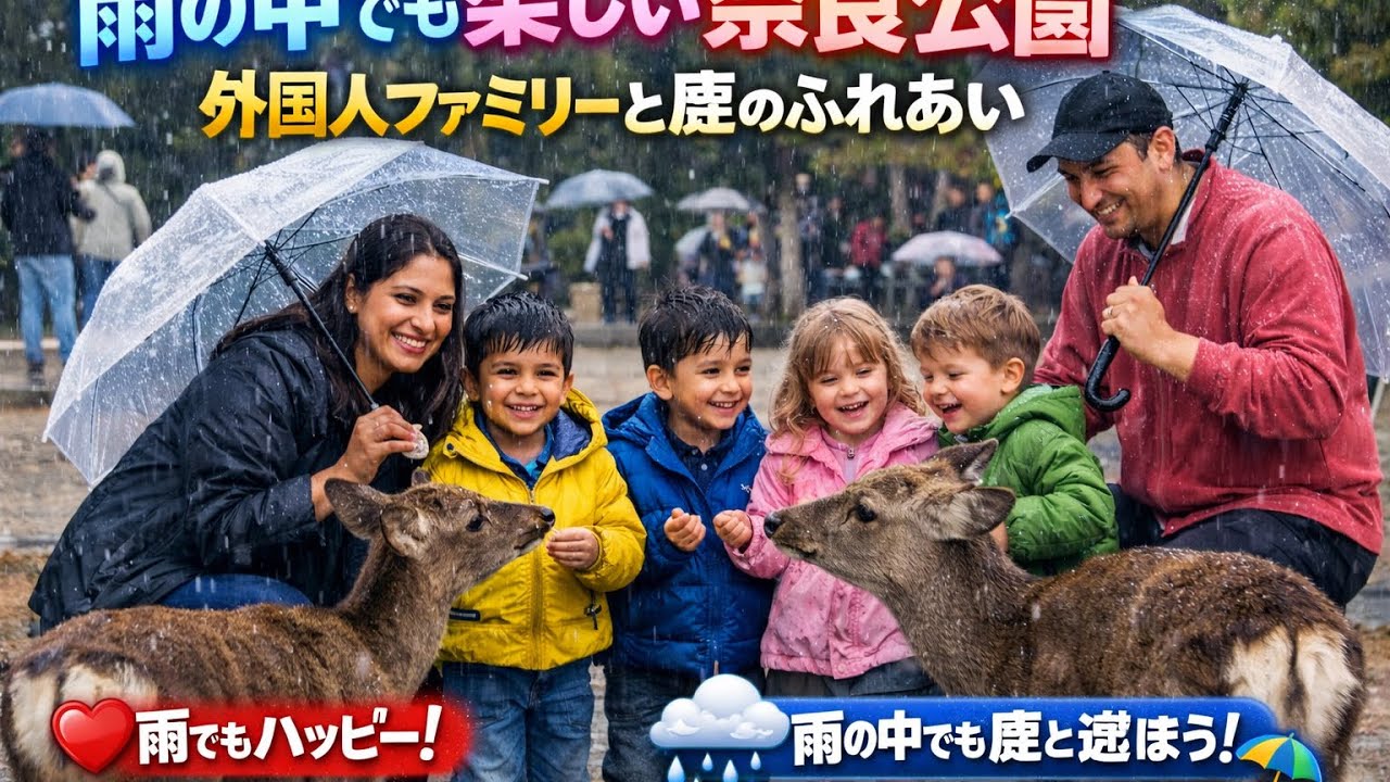 雨の奈良公園でも笑顔いっぱい！外国人と鹿の心温まる出会い 🦌🌧️🇯🇵 世界が愛する奈良公園 ― 雨でも鹿と過ごせる幸せなひととき 🦌🌸 奈良公園の魔法 – 雨の中でも鹿が走って来た！🦌🇯🇵#nara