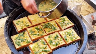 台中第五市場老字號傳統早餐！長蔥油餅、法式吐司、蛋餅、水煎包製作