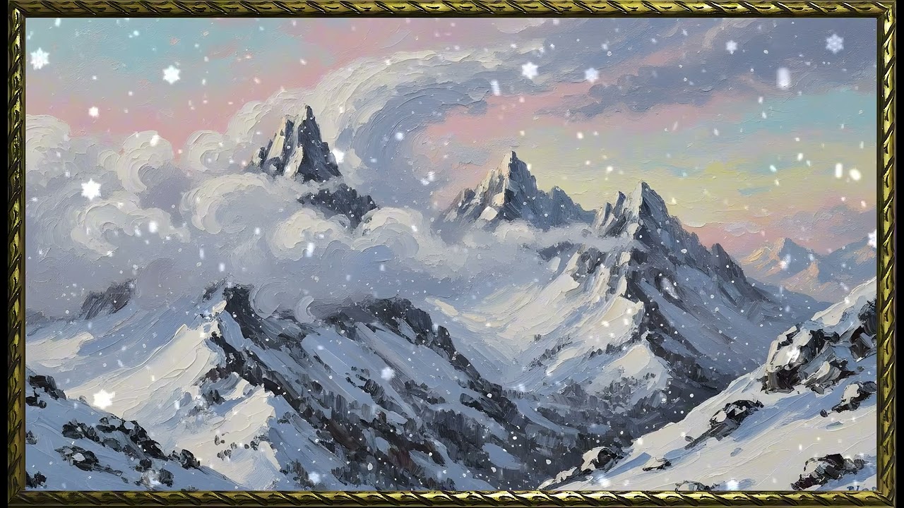 Whispering Snow Over a Still Meadow| Gold Frame TV Art | Art Screensaver for TV | Wall Art