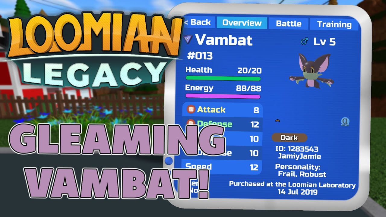 Loomian Legacy gamma Gg Vesperatu Starter Gleam Rare Vambat (Read Desc)