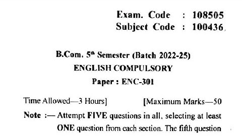 Gndu BCom 5th Semester English Compulsory Question Paper | English Question Paper 2024