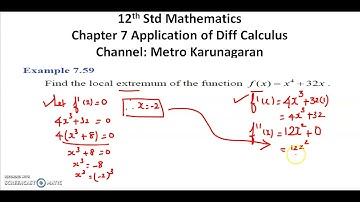 12th Std Maths Example 7.59 Find the local extremum of the function f(x) = x^4+32x