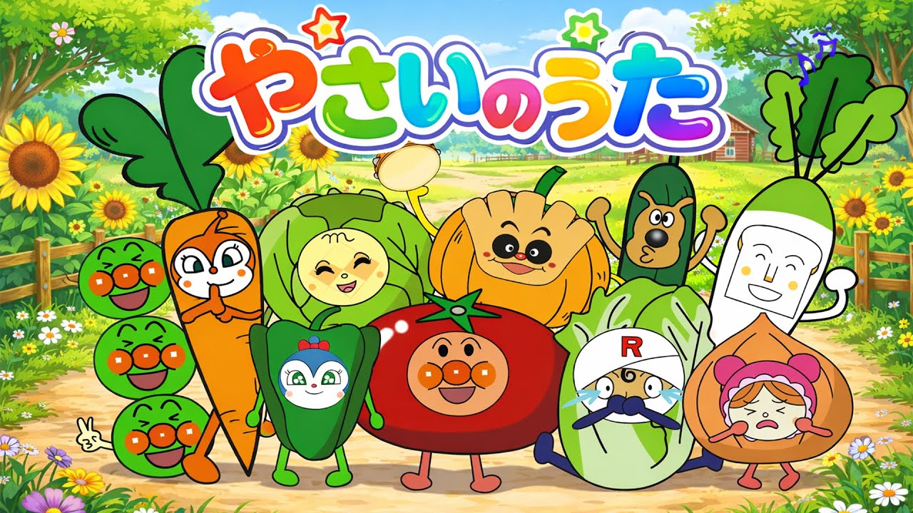 【やさいのうた】アンパンマンと仲間たちがやさいにへんしん！たのしくうたおう【アンパンマンと歌と変顔で遊ぼう】