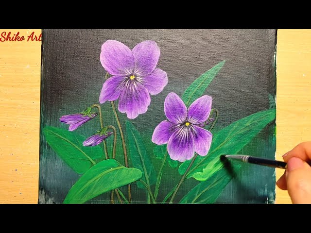 How to draw violet flower with acrylic paint / Simple acrylic