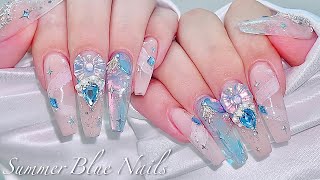 sub) Cool Summer nails!✨/🇰🇷Korea nails /🎁Nail unboxing / Ice nails / Nailart / Self-nails / ASMR