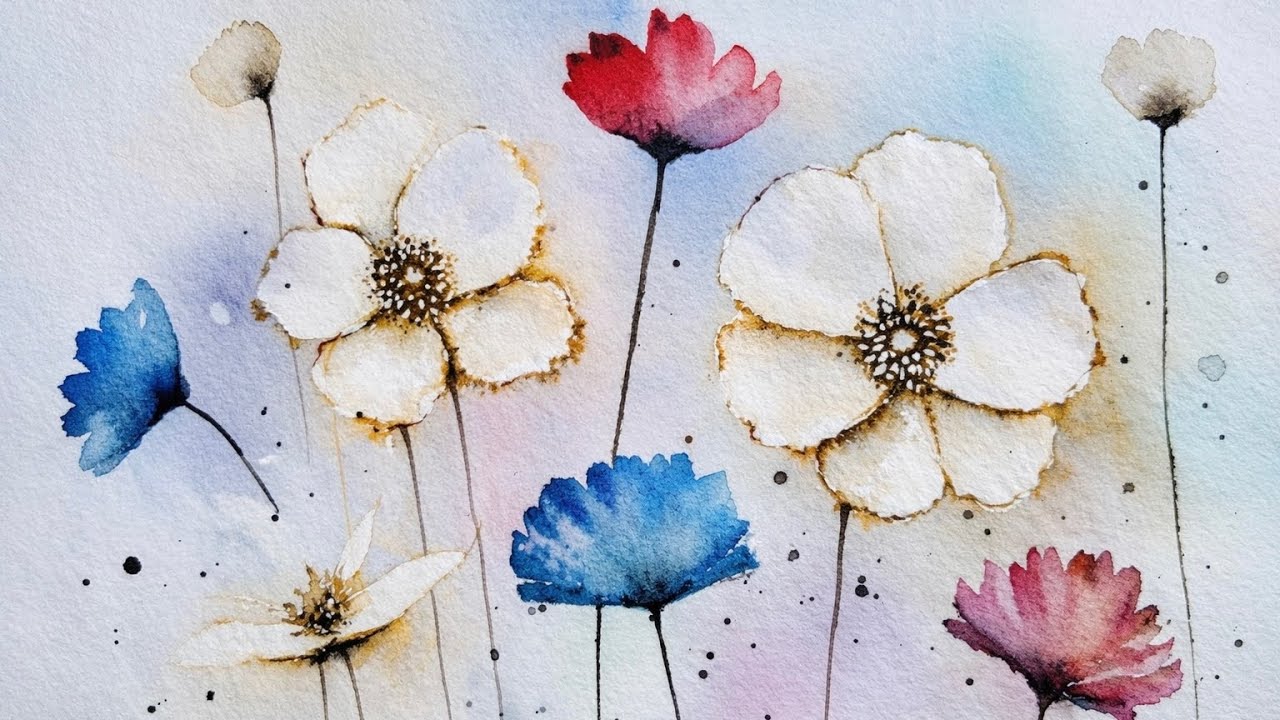 Easy Watercolor Flowers Tutorial . Minimal Modern Floral Painting for Beginners