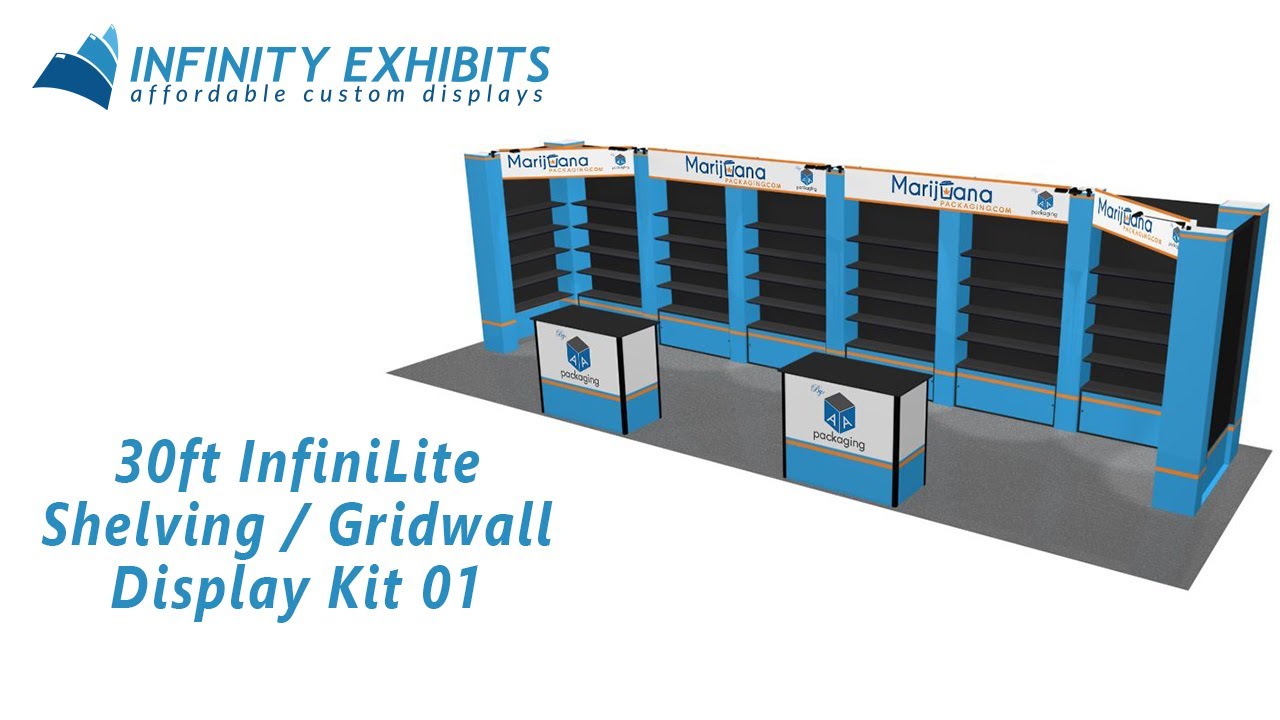 30ft InfiniLite Lightweight Shelving / Gridwall Display Kit 01 - Infinity Exhibits