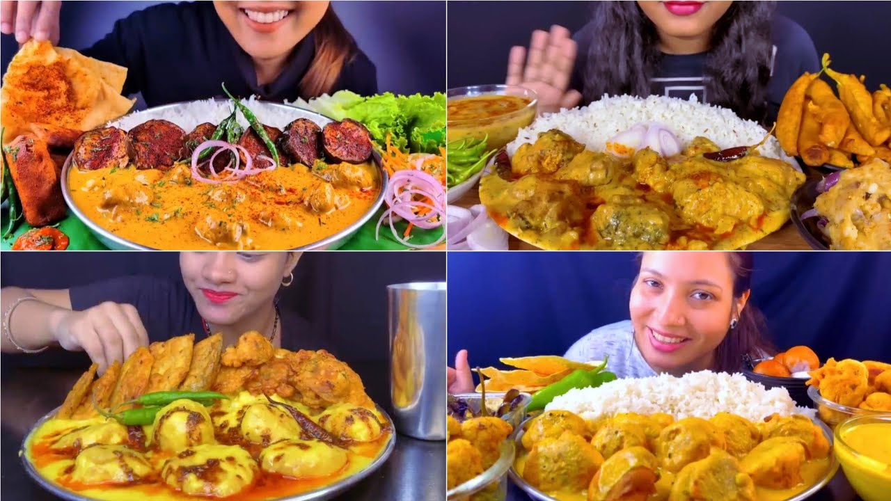 ASMR ❤️ Eating 🔥Kadhi Chawal(Pakoda Curry) Brinjal Fry with Some Pakoda Green Chilli🌶 😋 Kadhi Pakoda
