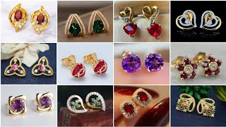 Daily wear Gold Ruby Stud Earrings Design for Women||Latest Gold Stone Earrings Design||Stud Earring