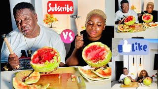 Mr Ibu Vs daughter ladyjasminec eats Watermelon with Hammer