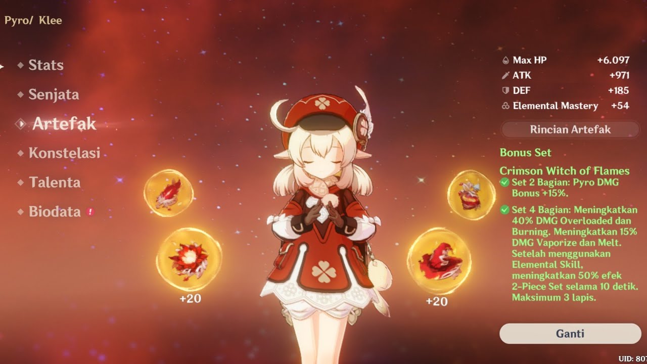 【原神】Pulls Klee Banner and the set artifact - Genshin Impact Indonesia.