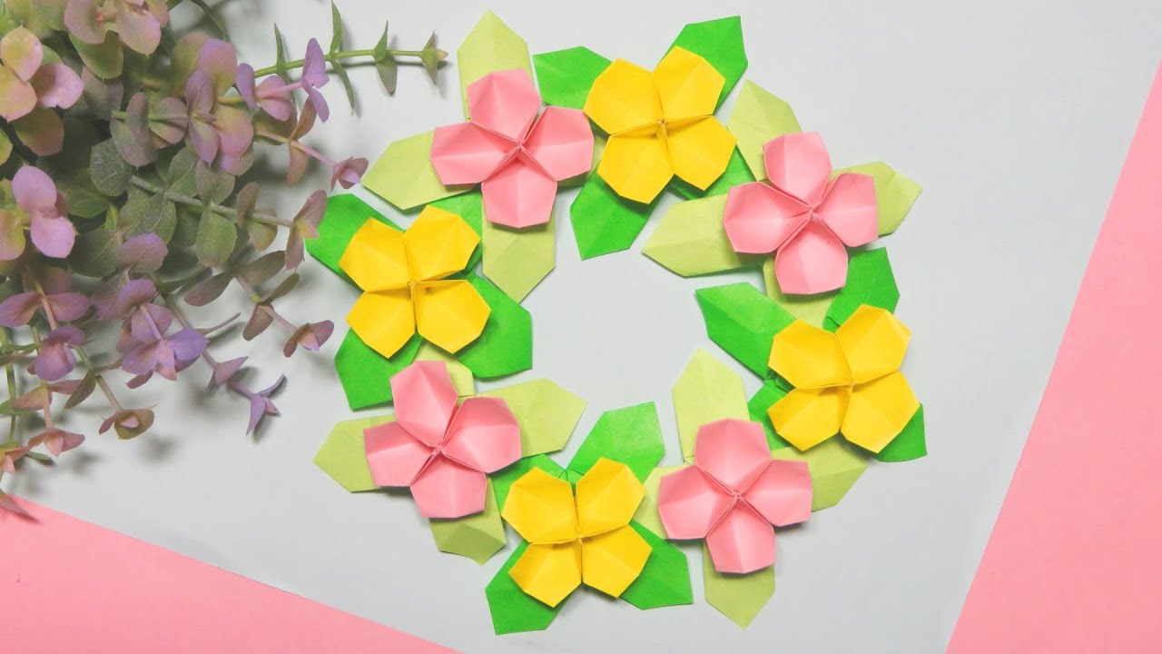 【折り紙】簡単お花！花のリース【Easy origami】 Flower wreath