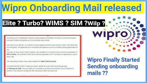 Wipro Started sending Onboarding Mails l Onboarnding Mail update Wipro l Elite ? Turbo ? Wilp ?