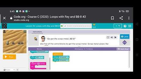 Code.org Course C lesson 10 Loops with Rey and BB-8 part 1