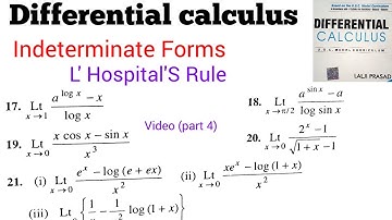Differential calculus Indeterminate Forms L hospital rule Exercise 4A Lalji Prasad video part 4