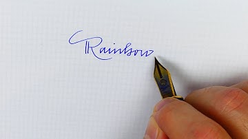 How to write “Rainbow” in three different handwriting styles: Simple Italic, Spencerian, Copperplate