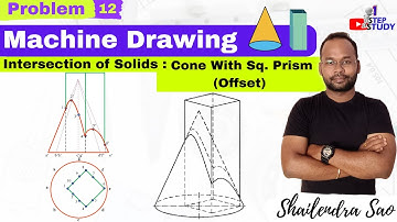 Intersection of Solids - Cone with Sq. Prism Offset Penetration Engineering / Machine Drawing
